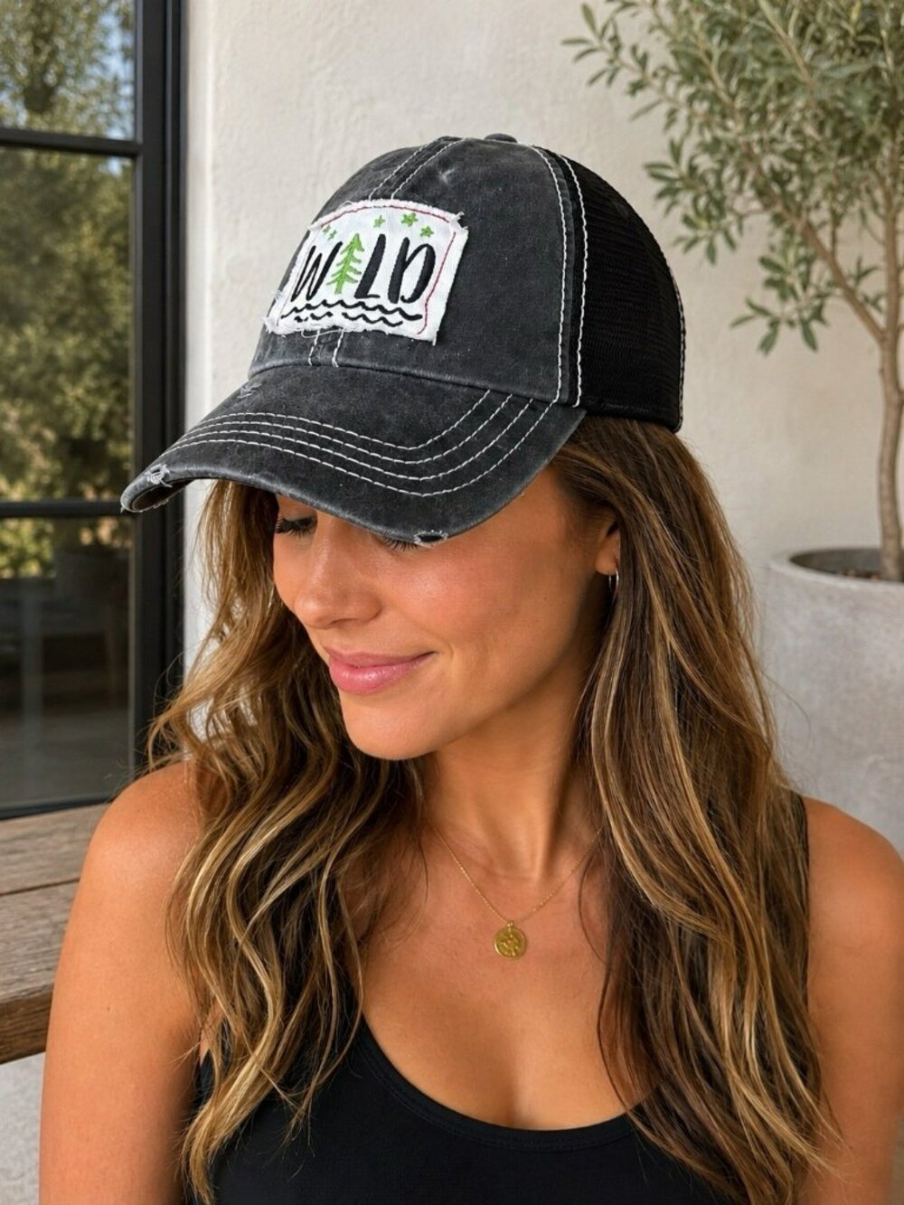 Funky Junque Womens Baseball Cap Distressed Vintage WILD Patch Embroidered